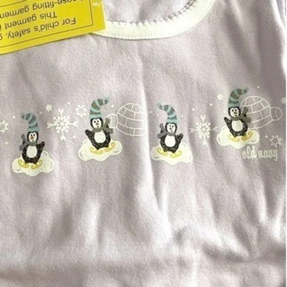 Old Navy Girls Lavender Penguin Graphic Long Sleeve Pajama Top Size‎ 6 Purple PJ
